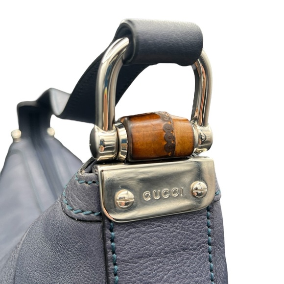 GUC Gucci Bamboo Navy Blue Shoulder Bag w/ COA - Picture 7 of 16